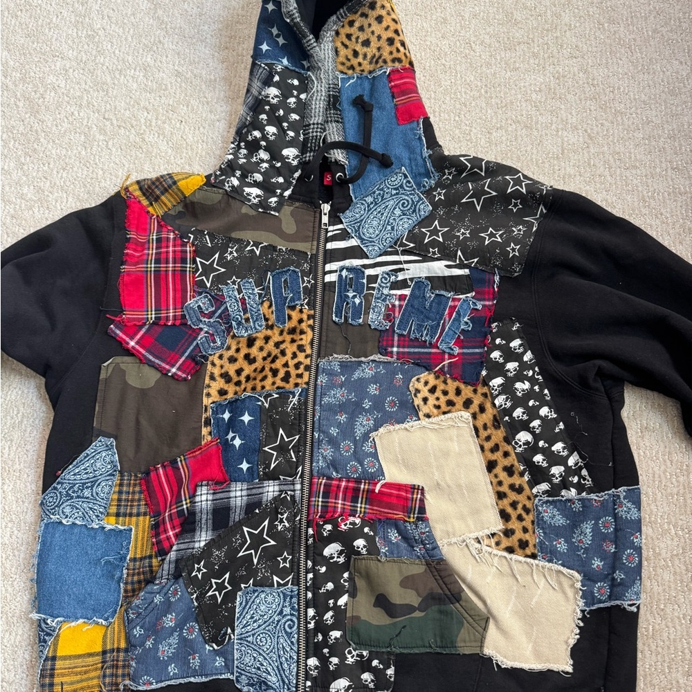 Supreme Patchwork Zip Up Hooded Sweatshirt 'Black